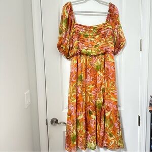 LC Lauren Conrad 2X Vibrant Orange and Pink Floral Dress